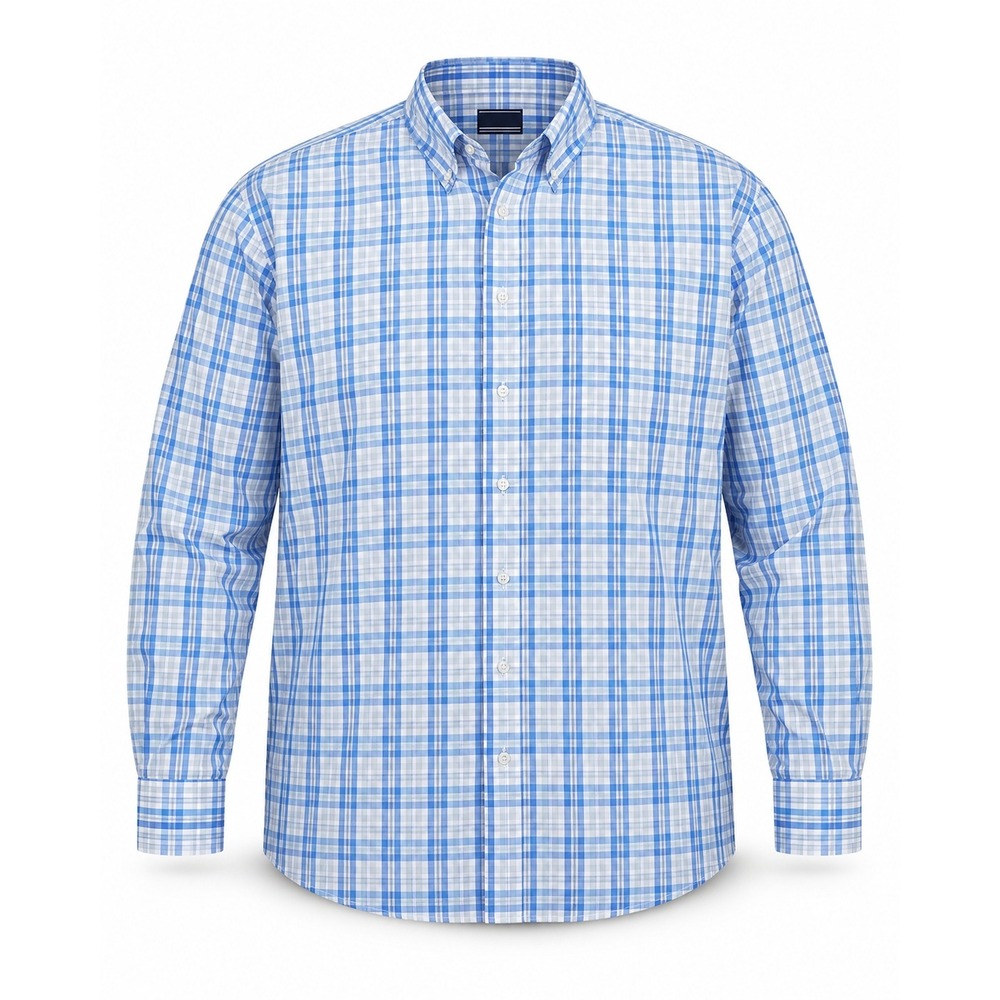 Lands End Plaid Button Down Shirt 4XL Tall Blue White Traditional Fit Long Slv